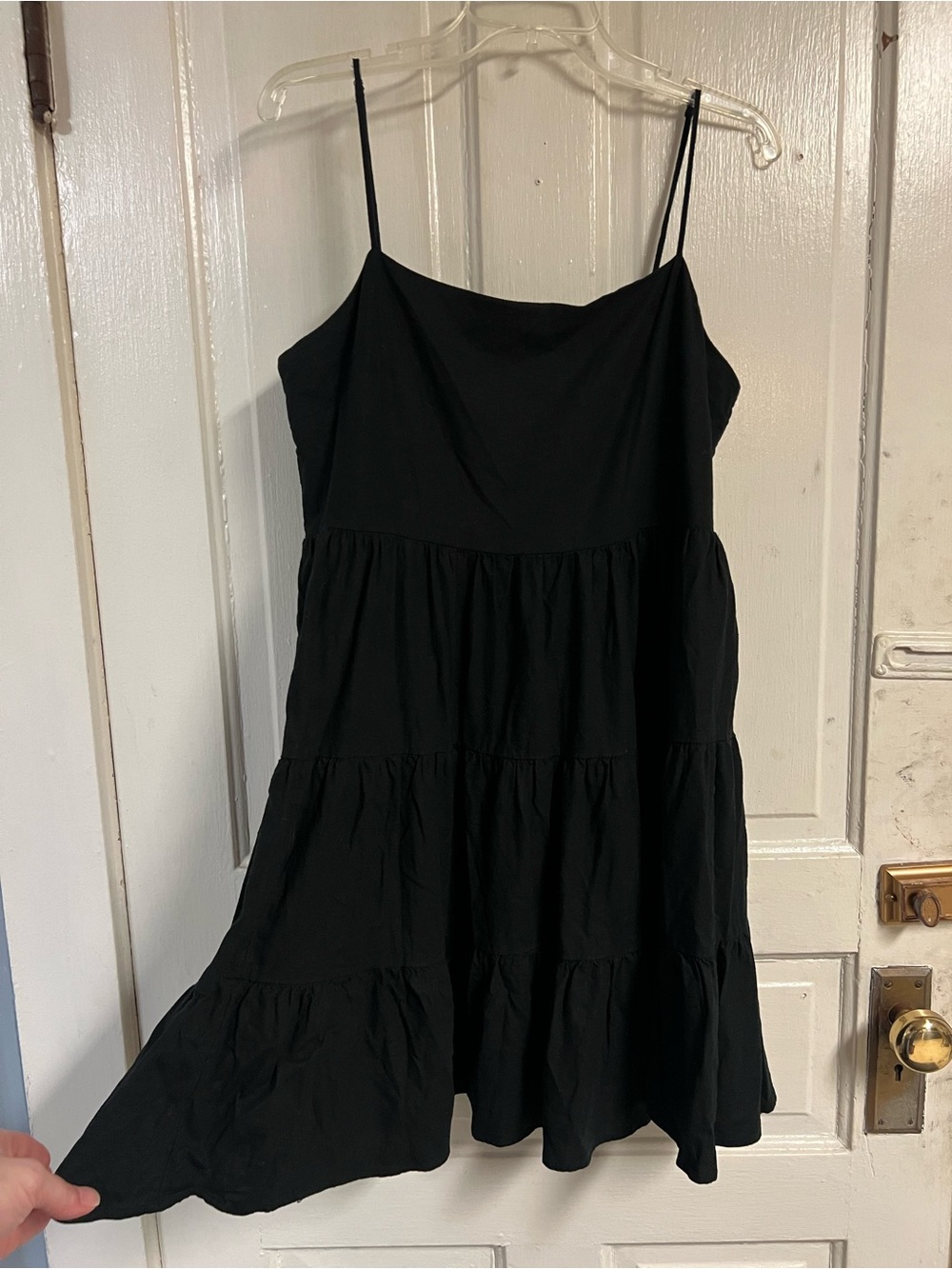 Banana Republic Black Linen-Blend Tiered Babydoll Mini Dress - Size L EUC